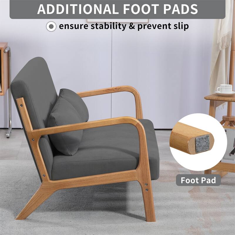 2 Seat Accent Sofa with Solid Wood Armrest and Feet