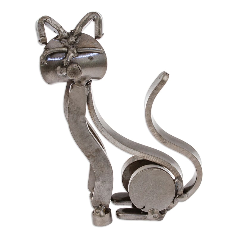 Novica Handmade Little Feline Upcycled Metal Sculpture