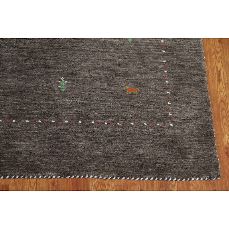 Hand Knotted Oriental 100% Wool Carpet Tribal Tribal Greys & Charcoal Gabbeh Area Rug - 7' 8'' X 5' 0''