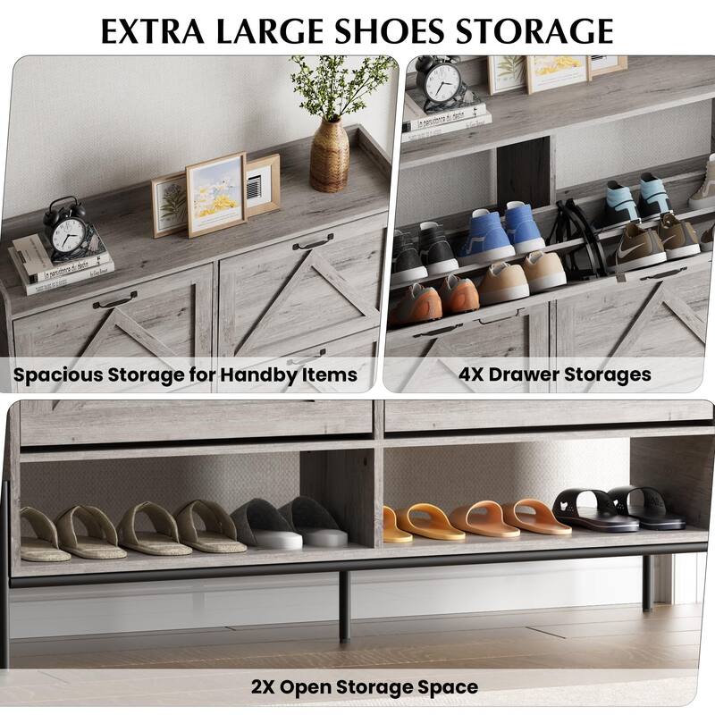 Shoe Cabinet with 4 Flip Drawers,Freestanding Shoe Storage Cabinet Organizer for Entryway,Shoe Rack Cabinet,Dry