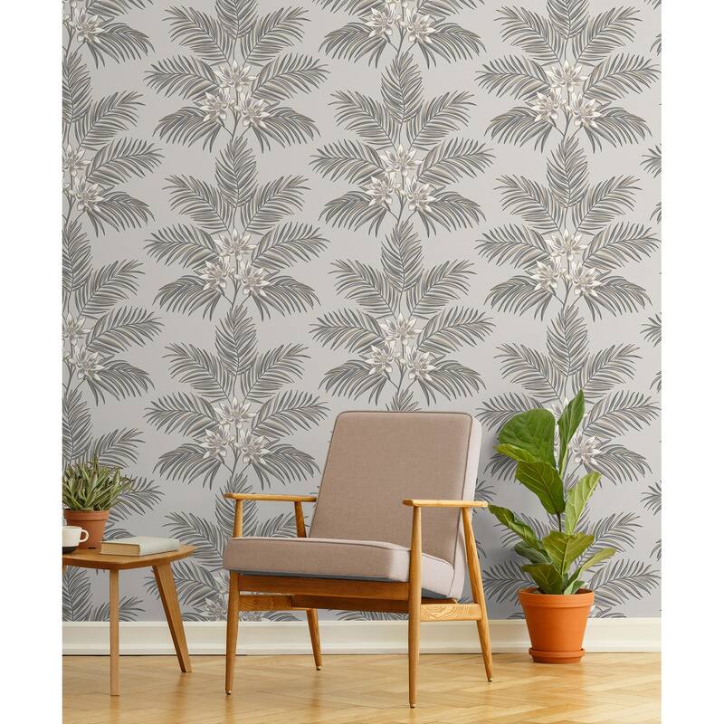 Fine Decor Bali Light Grey Palm Wallpaper