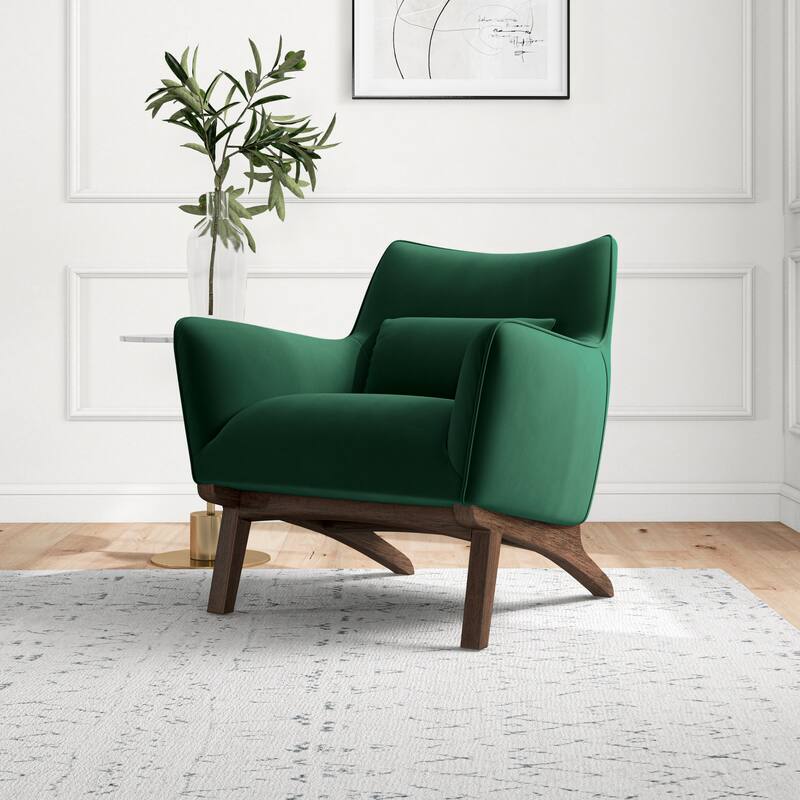 Claire Mid Century Modern Furniture Style Dark Green Velvet Accent Armchair