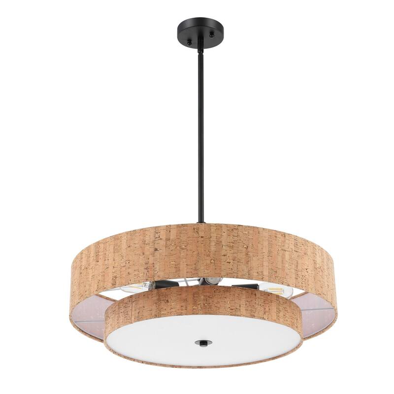 Modern Chandelier Natural Cork 24" 5-Light Black Fixture