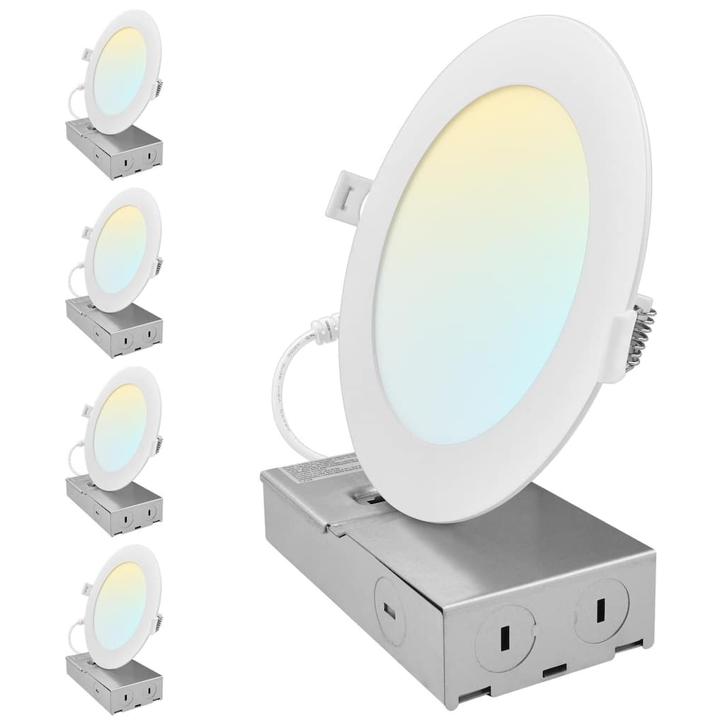 LUXRITE 6 Inch Canless Spotlight LED Recessed Light 5CCT Dimmable 800/1050/1250 Lumens CRI 90 10W/13W/15W ETL 4 Pack