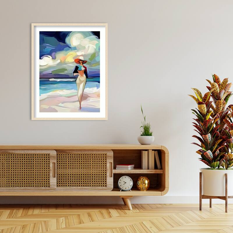 Woman On the Beach by Elena Avanesova Wood Framed Wall Art Print