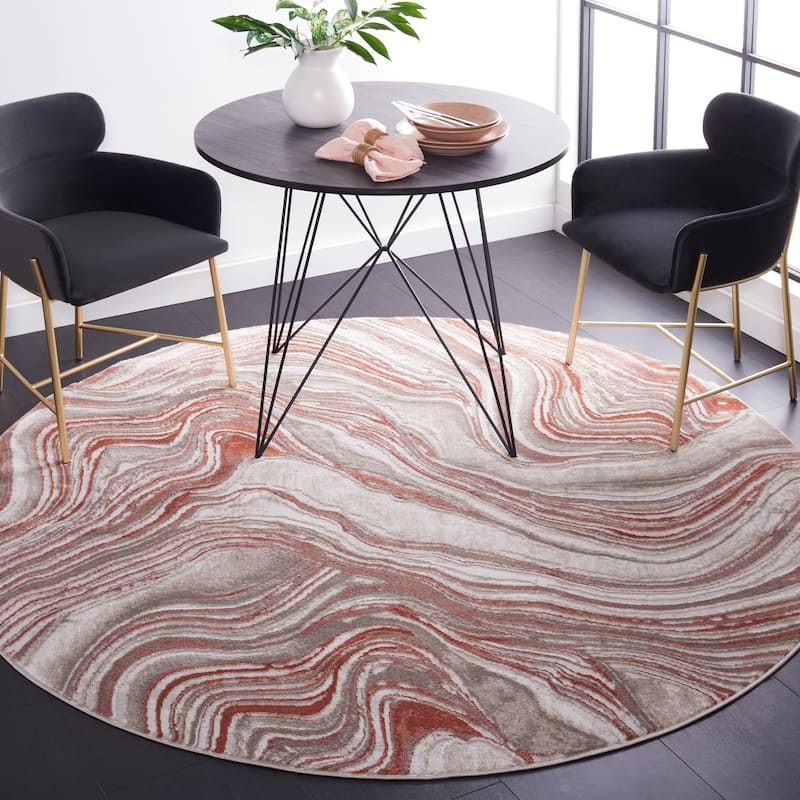 SAFAVIEH Meadow Marjolein Modern Abstract Rug - 6'7" Round - Rust/Ivory