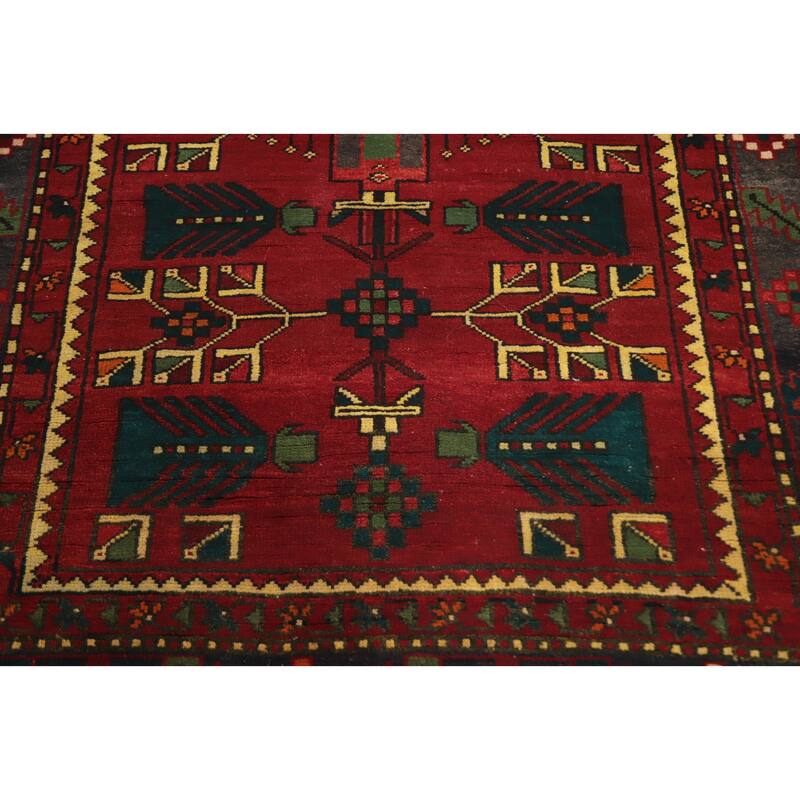 Hand Knotted Oriental 100% Wool Carpet Traditional Tribal Red Heriz Runner Rug - 10' 1'' X 3' 8''