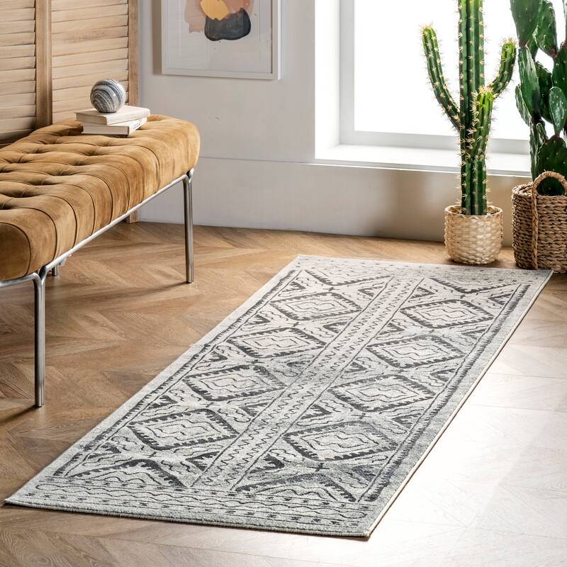 Nuloom Spencer Aztec Trellis Area Rug - 2'8" x 8' Runner - Ivory - Runner