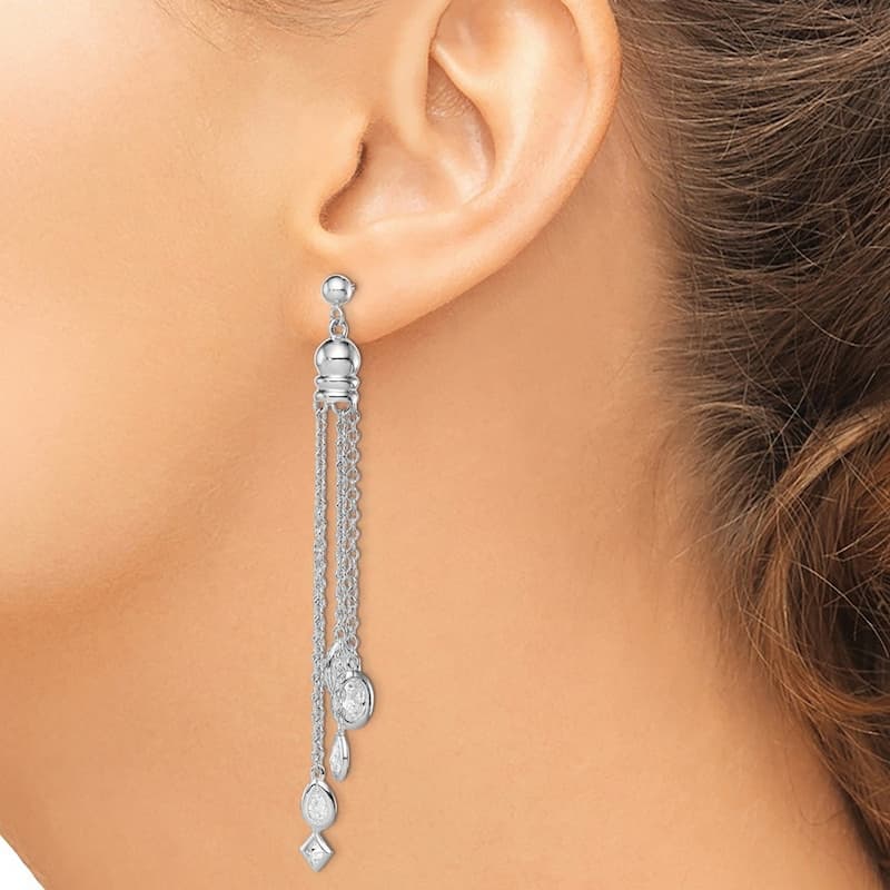 Curata 925 Sterling Silver Polished CZ Cubic Zirconia Dangle Post Earrings - 73x8mm Wide