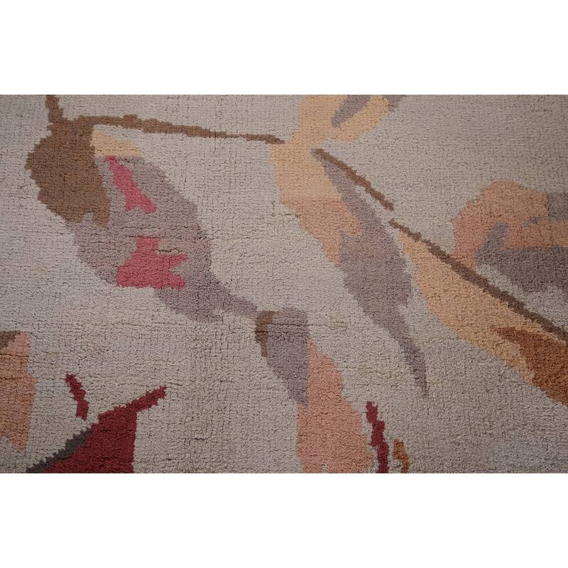 Handmade Abstract Indian Area Rug Oriental Beige Wool & Silk Carpet - 5'5"x 8'5"