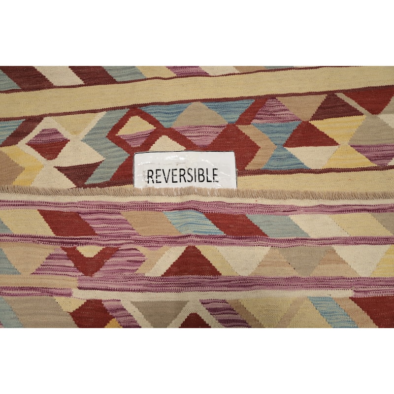 Hand Woven Oriental 100% Wool Carpet Southwestern Tribal Multi-Colored Kilim Area Rug - 9' 1'' X 5' 11''