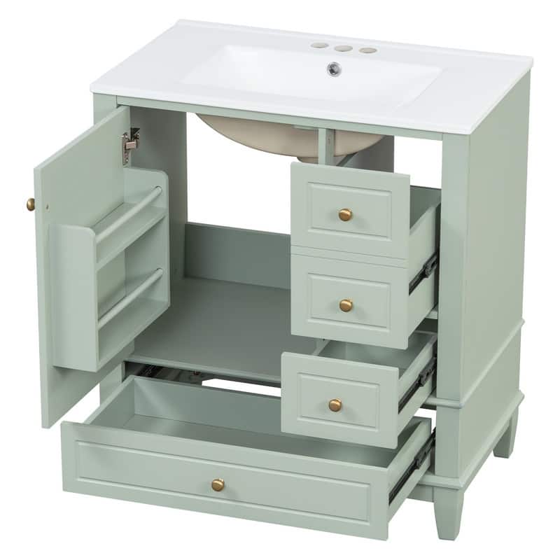 30-Inch Bathroom Vanity With Sink, One Door With Shelf And Three Drawers, Soft-Close Door. - 30"