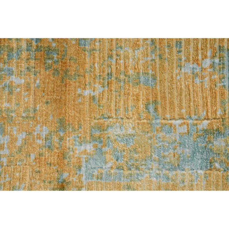 Hand Knotted Oriental Viscose Silk Carpet Modern All-Over Multi-Colored Abstract Area Rug - 5' 9'' X 4' 0''