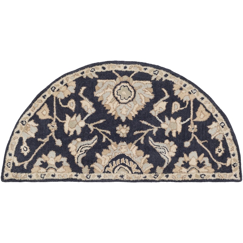 Livabliss Transitional Caesar Paisley Area Rug - 2' x 4' Half-Circle - Navy