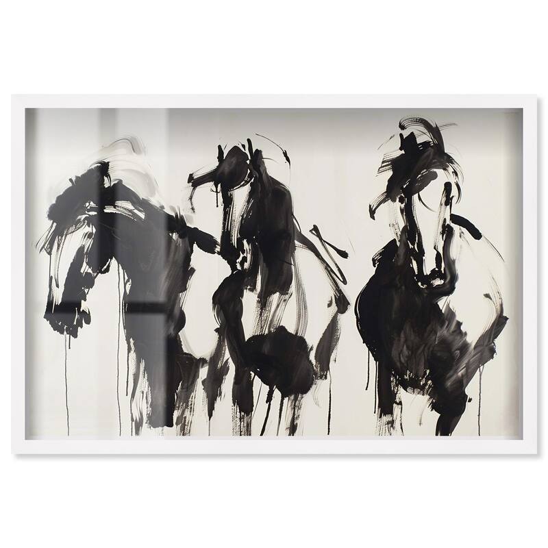 Horses in Ink Shadowbox by Art Remedy - White - 36" x 24"