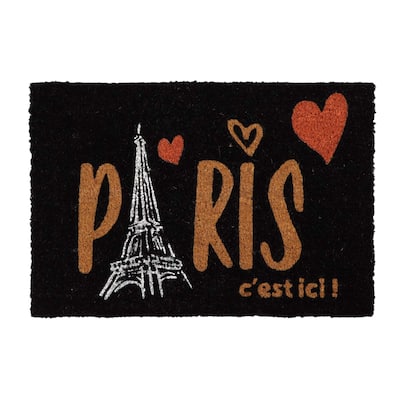 Sheltered Coconut Door Mat Printed Paris C'est Ici 24x16 Black