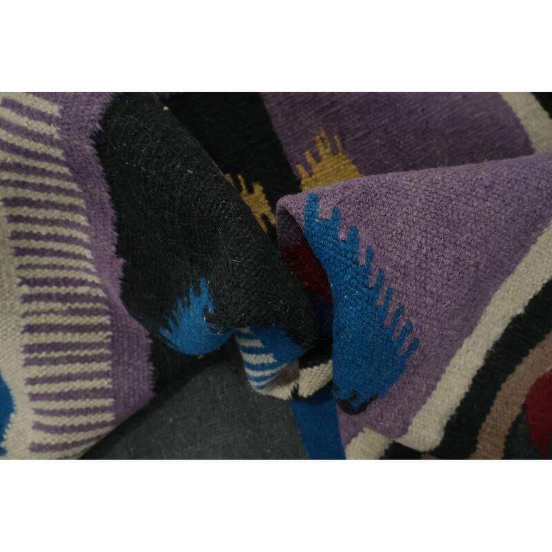 Hand Woven Oriental 100% Wool Carpet Southwestern Tribal Navy Blue & Blues Kilim Area Rug - 10' 1'' X 8' 1''