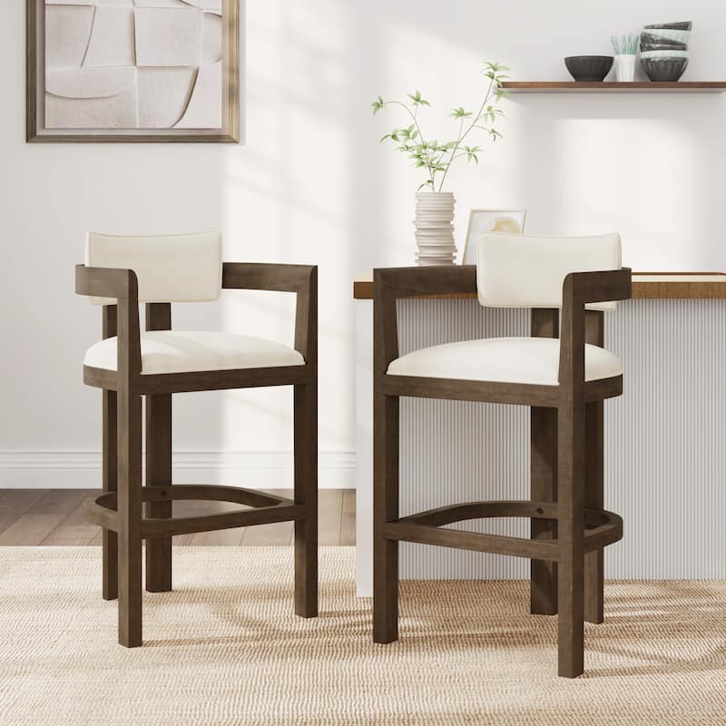 Maribel Upholstered Counter Stools Bar Stools (Set of 2) by Christopher Knight Home - Walnut+Beige - Bar Height