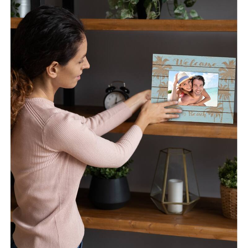 CoTa Global Aqua Blue Distressed Wood Palm 7X5 Photo Frame - 11 inches