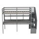 preview thumbnail 17 of 32, Twin Loft Bed with Storage Staircase, Double Desks, and Shelves, Grey