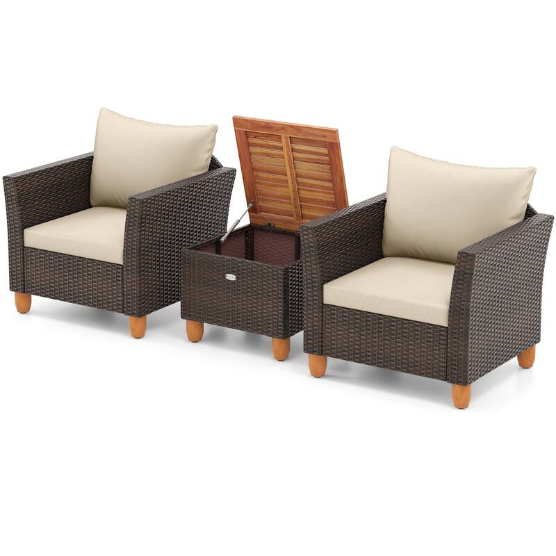 Gymax 3 PCS Patio PE Wicker Furniture Set Outdoor Conversation Bistro