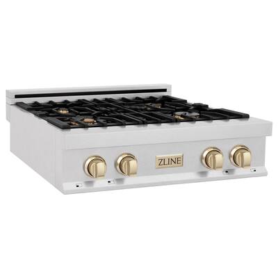ZLINE 30" Porcelain Rangetop with 4 Gas Burners in Fingerprint Resistant Stainless Steel and Autograph Edition Accents