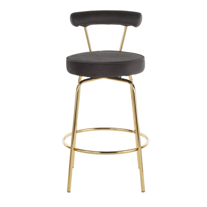 Silver Orchid Caines 26" Fixed-Height Gold Counter Stool (Set of 2) - Black Velvet