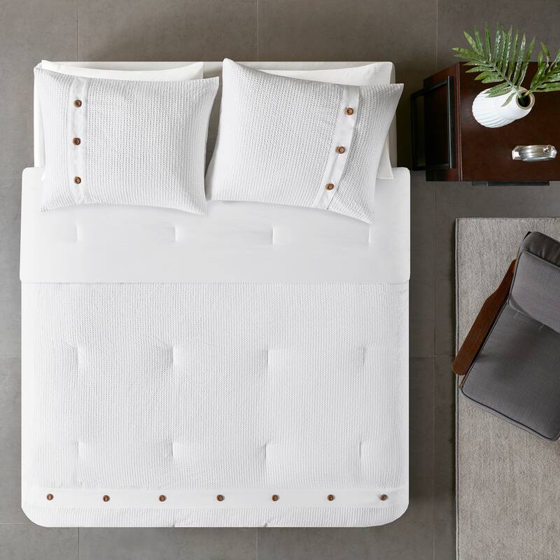 Madison Park Rianon White Cotton Waffle Weave Comforter Set
