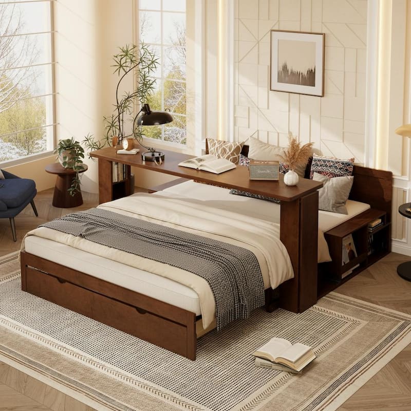 4-in-1 Convertible Daybed with Foldable Desk, Pull-Out Bed & Storage by Harper&Bright Designs