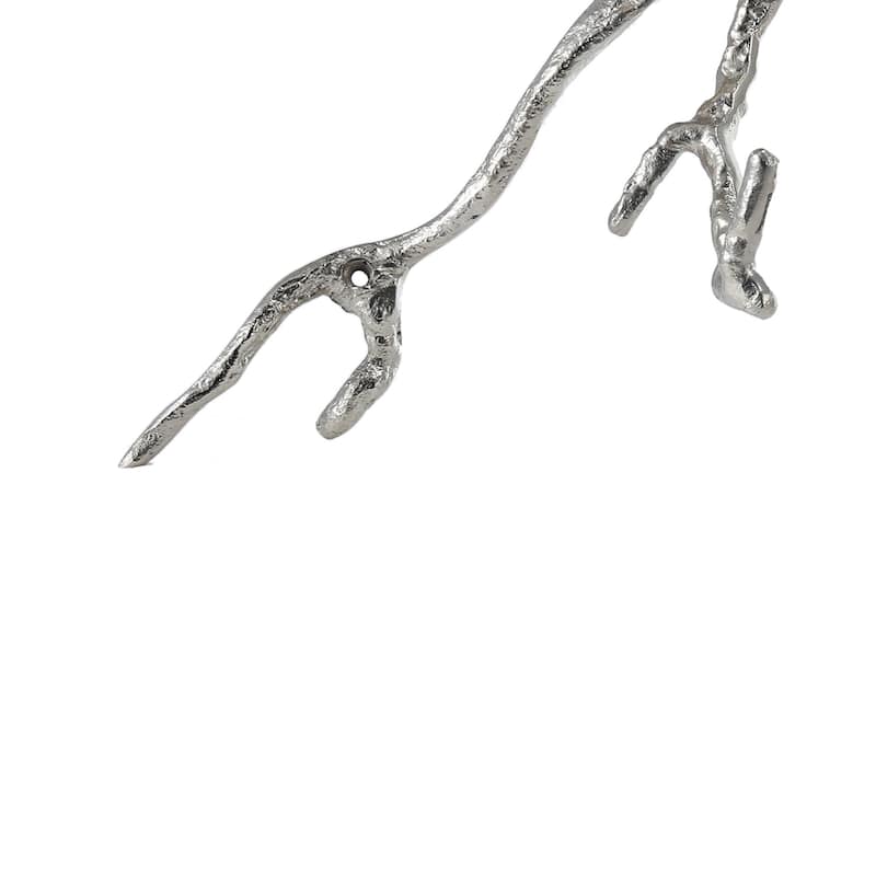 Decorative Wall Hook Branch Shaped with Birds Apogee, Silver and Gold