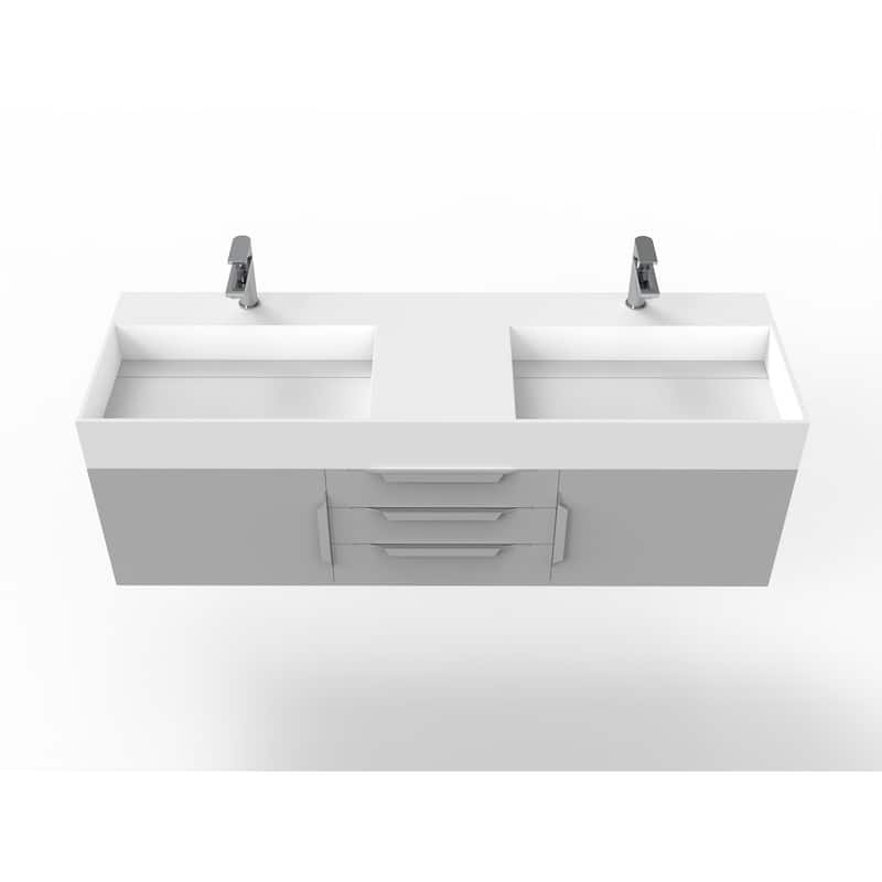 Amazon 60" Wall Mounted Bathroom Vanity Set w/ White Top