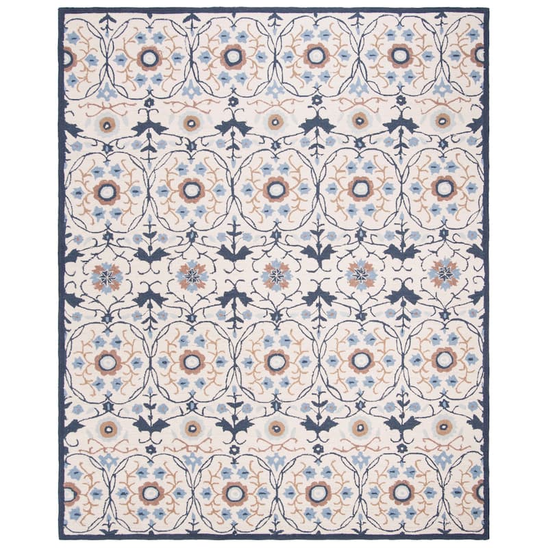 SAFAVIEH Handmade Chelsea Azar French Country Wool Rug - 5'3" x 8'3" - Ivory/Navy