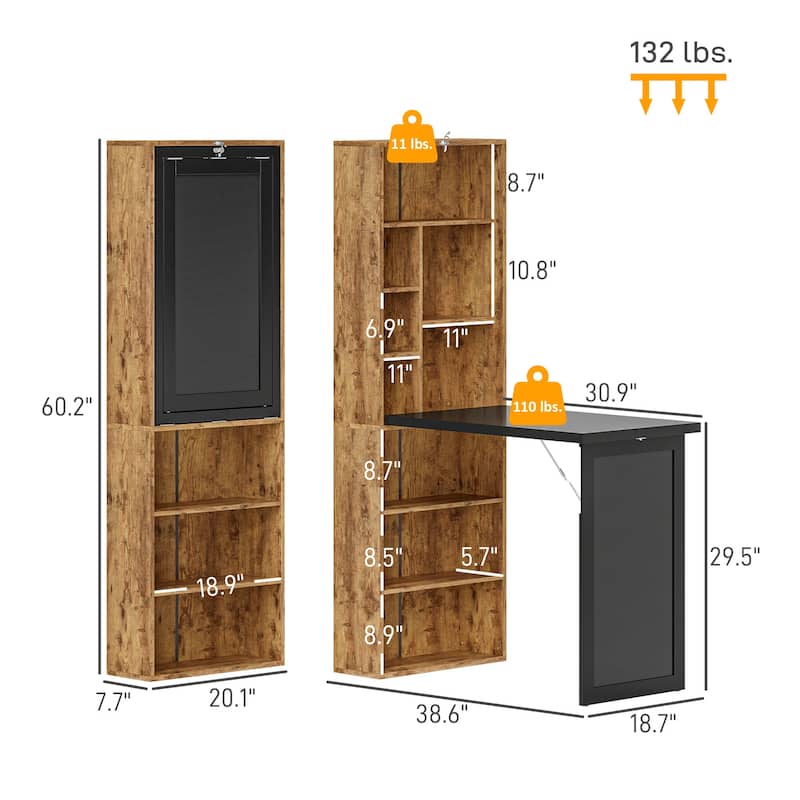 Fold Out Convertible Computer Desk with Storage Shelves, Space Saving Home Office Writing Desk with Blackboard