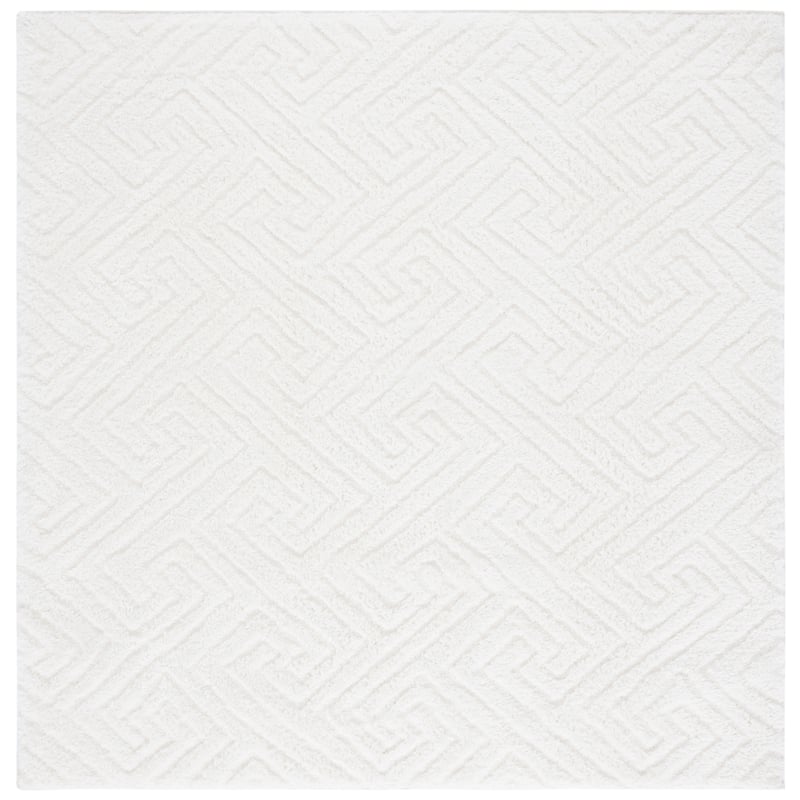 SAFAVIEH Tahoe Shag Nieki Geometric 1.2-inch Thick Rug - 8' Square - White - Square