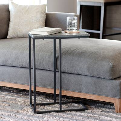 Household Essentials Modern Minimalist Side Table with Metal Frame, Gray Stone