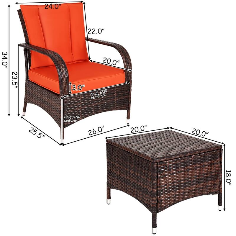 3PCS Outdoor Patio Rattan Wicker Furniture Set