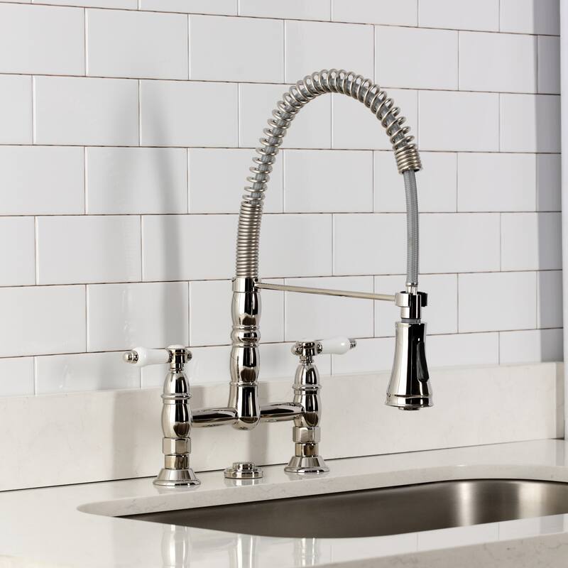 Kingston Brass Essex Double-Handle Wall-Mount Pre-Rinse Bridge Kitchen Faucet