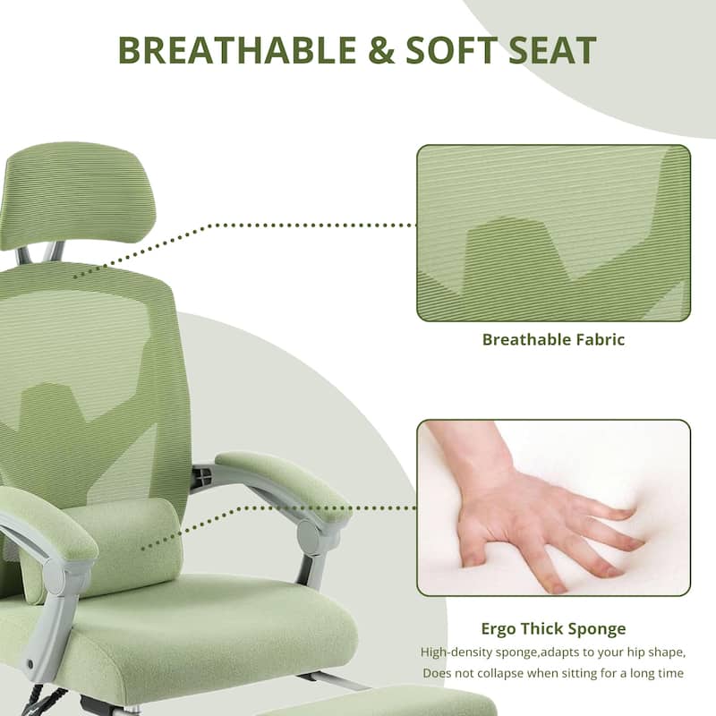 Home Office Desk Chair with Footrest, High-Back Mesh Rolling Swivel Reclining Chairs with Wheels, Comfortable Headrest
