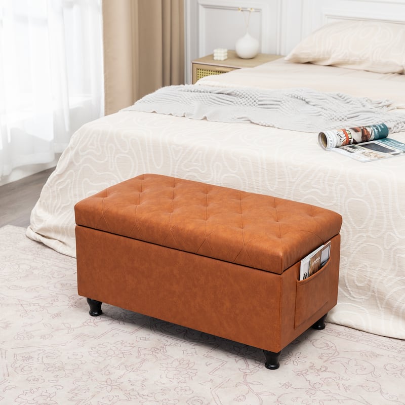 Adeco Tufted Storage Ottoman Bench for Living Room Bedroom