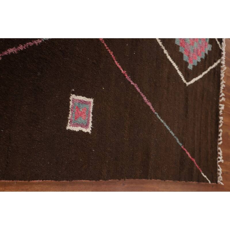 Tribal Brown Moroccan Oriental Area Rug Hand-Knotted Wool Carpet - 6'10" x 11'0"