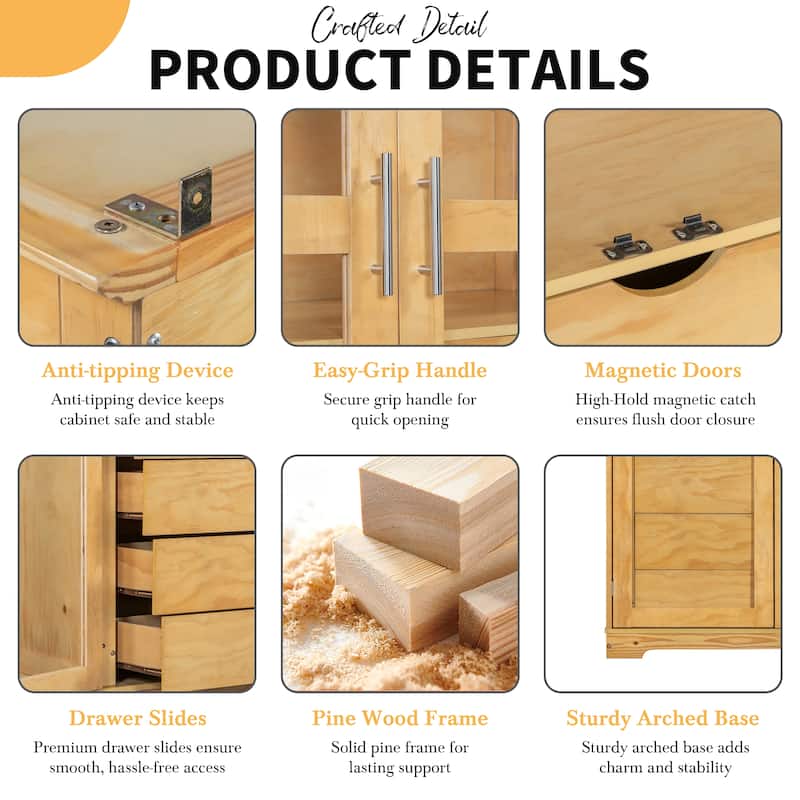 Freestanding Kitchen Storage Cabinet Display Cabinet with Glass Doors