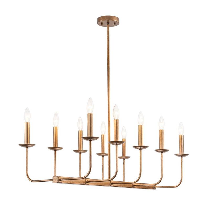 Farmhouse 10-Light Candle Iron Kitchen Island Linear Chandelier