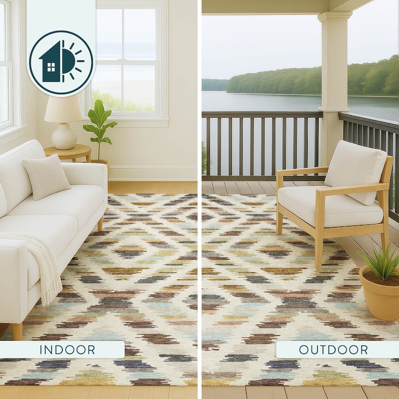 Machine Washable Indoor/ Outdoor Global Diamdon Chantille Rug