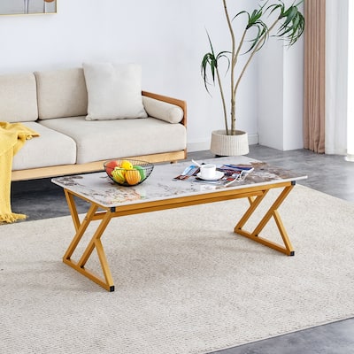 A Coffee Table Is Made Of Rock Slab Material,With A Natural And Smooth Marble Pattern On The Surface