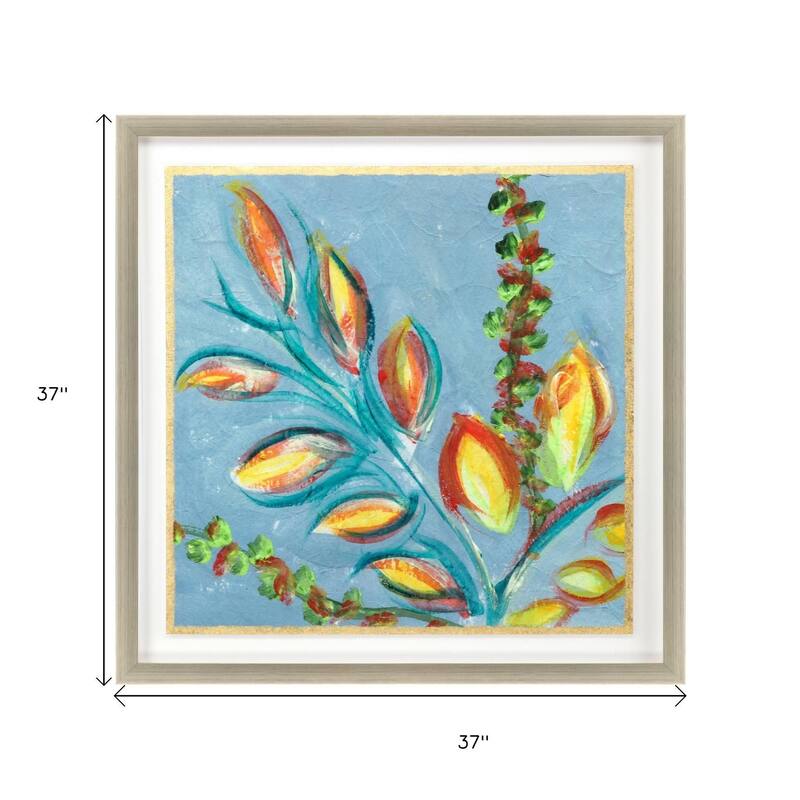 HomeRoots Vibrant Blue And Yellow Modern Floral Giclee Silver Framed Wall Art