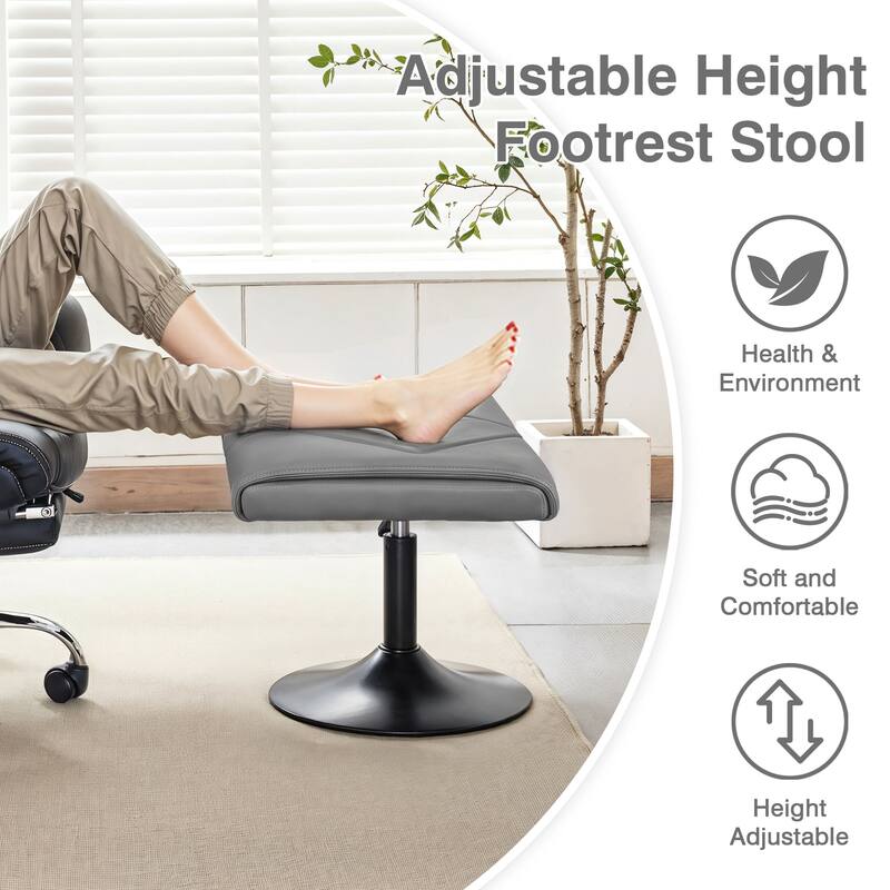 Javlergo Adjustable Height PU Leather Ottoman with 360° Swivel Footrest Stool for Office Under Desk Space Saving Ottoman