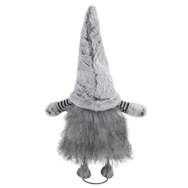 Bouncing Gnome with Shaggy Beard Christmas Figure - 17" - Gray and Black