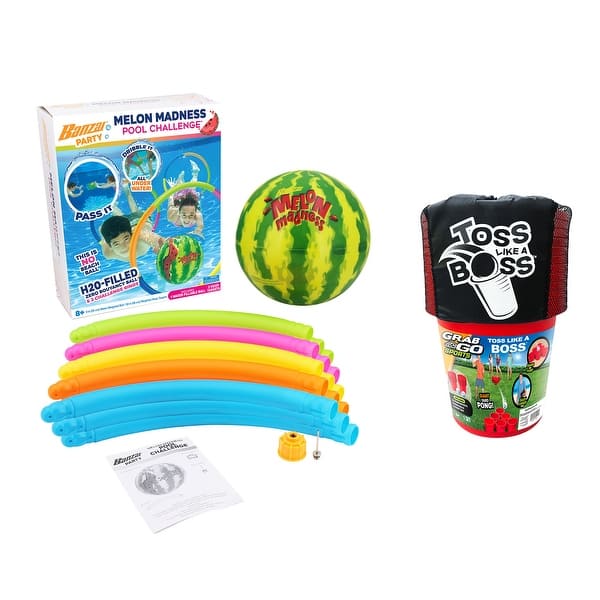 slide 2 of 8, Banzai Toss Like A Boss Pong Lawn Game & Melon Madness Water Filled Ball & Hoops - 6