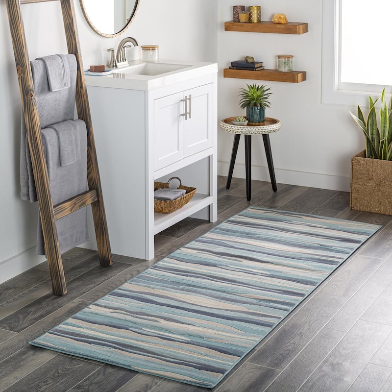 Livabliss City Aqua Wavy Stripes Area Rug - 2' 8" x 7' 3" - Aqua