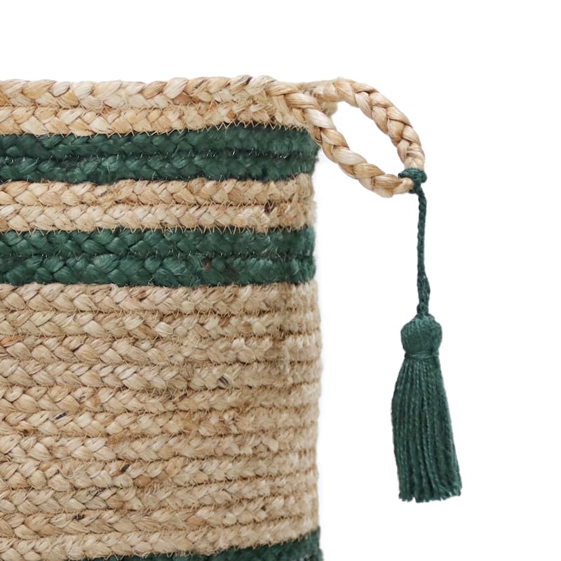 Sevita Double Striped Jute Hand-Stitched Storage Basket with Handles